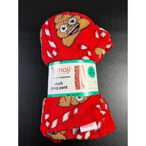 Womens Christmas Plush Sleep Pants Red Candy Cane Poop Emoji Pajamas XL 16/18 K6